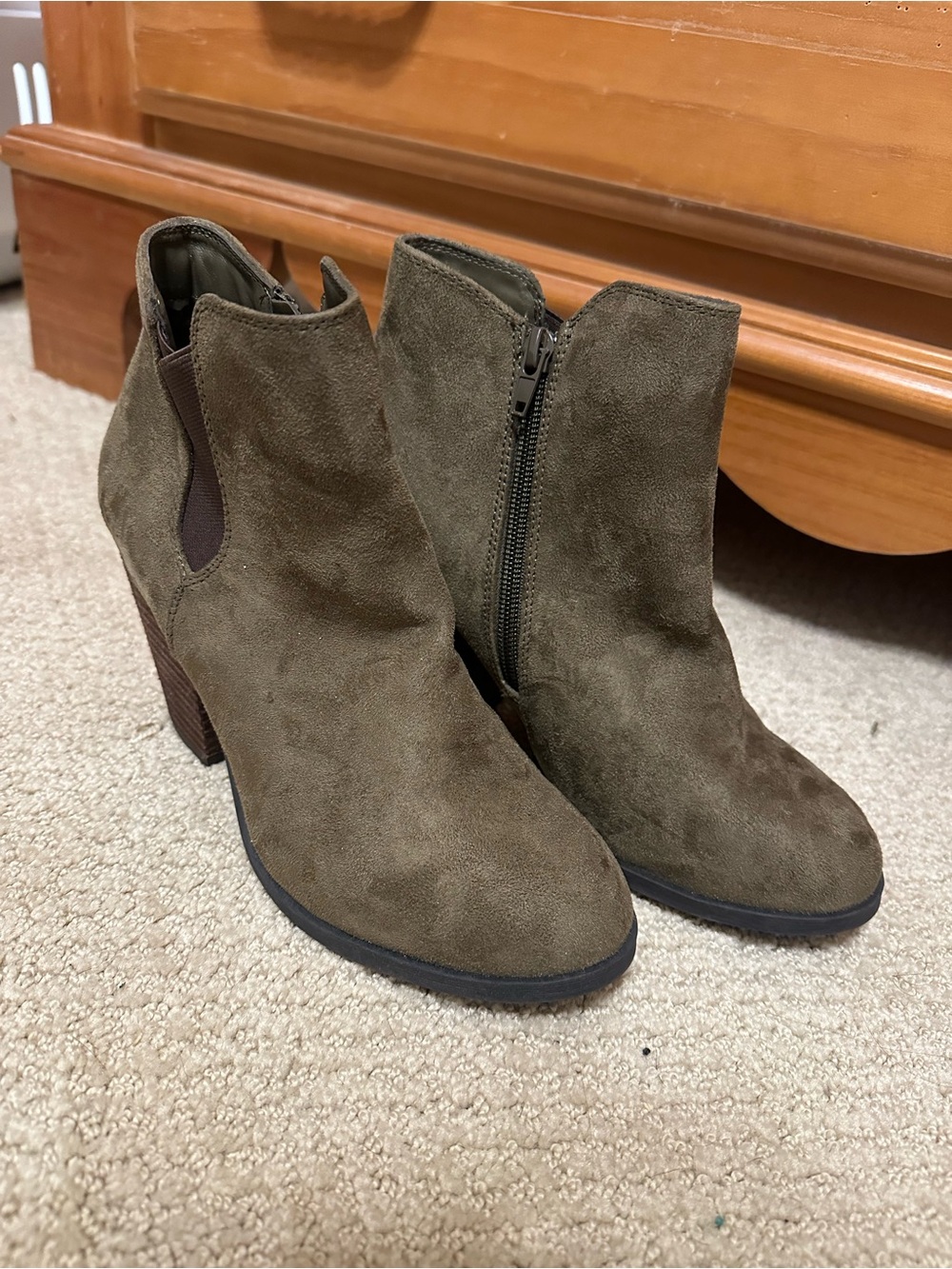 Mix No. 6 Olive Suede Ankle Booties with Block Heel